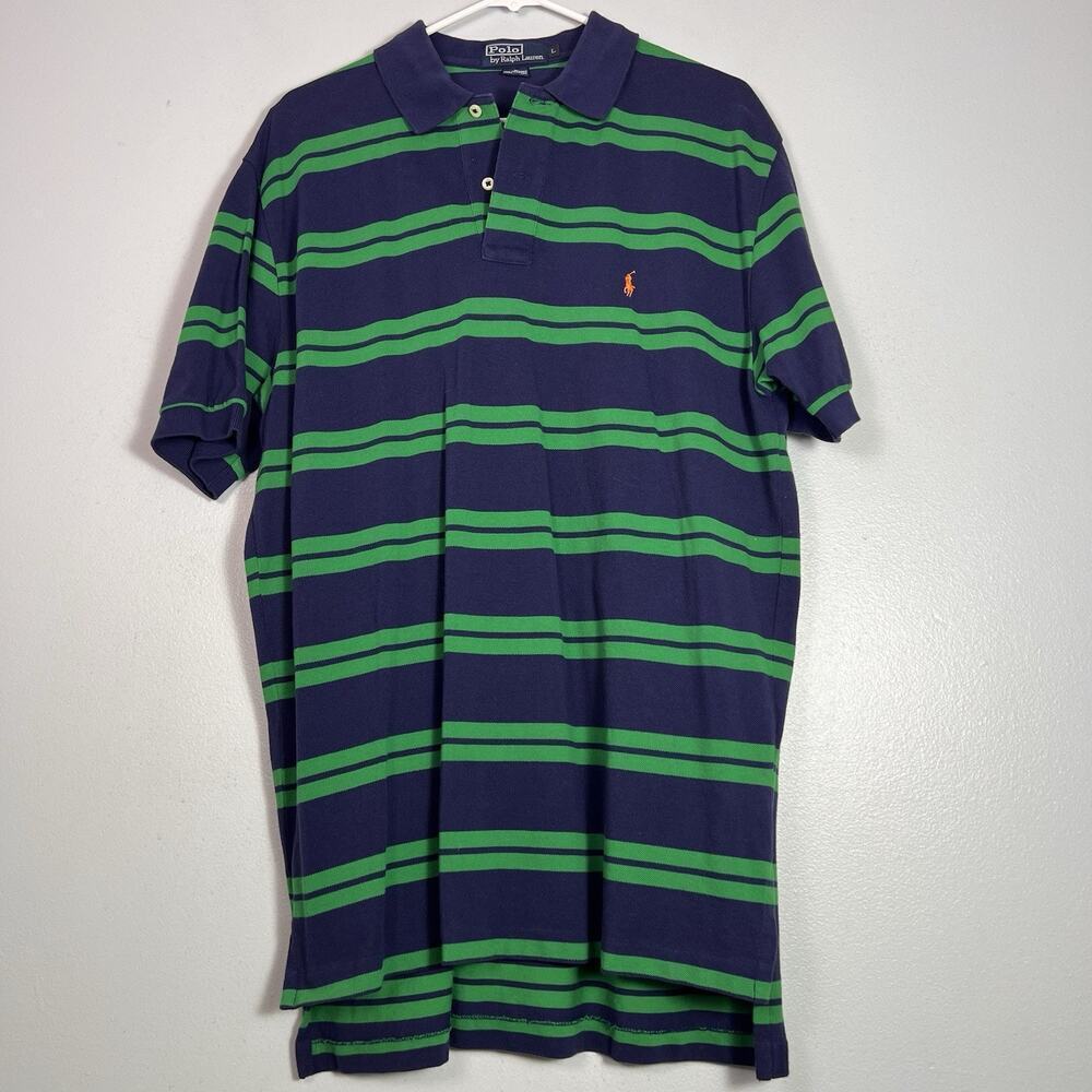 Polo Ralph Lauren Men's Blue Green Striped Polo Shirt Sz L Pony Academia